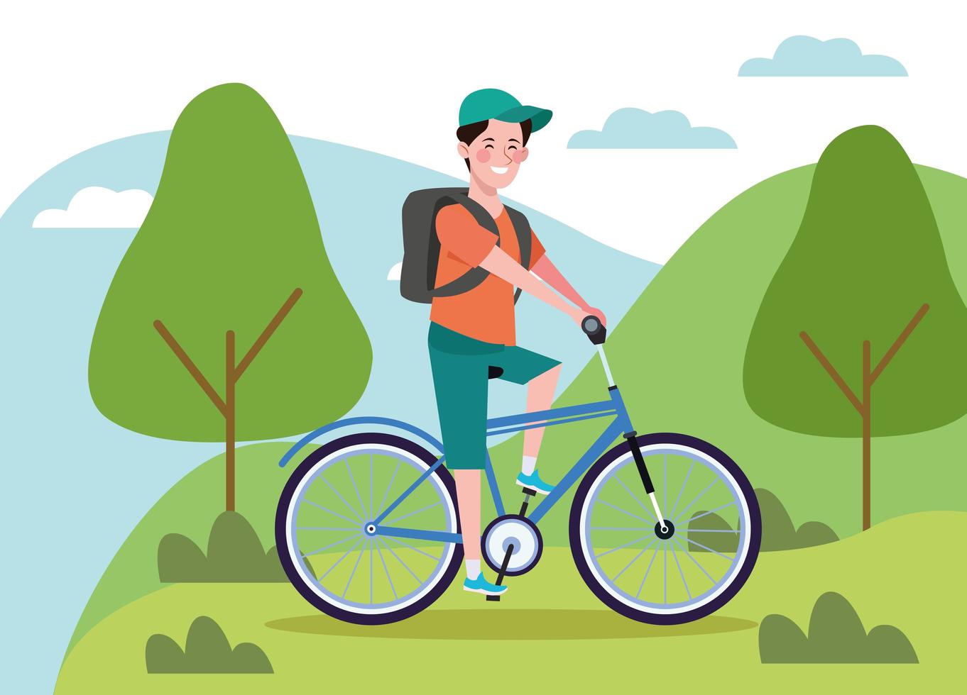 man in bicycle on the landscape healthy lifestyle vector