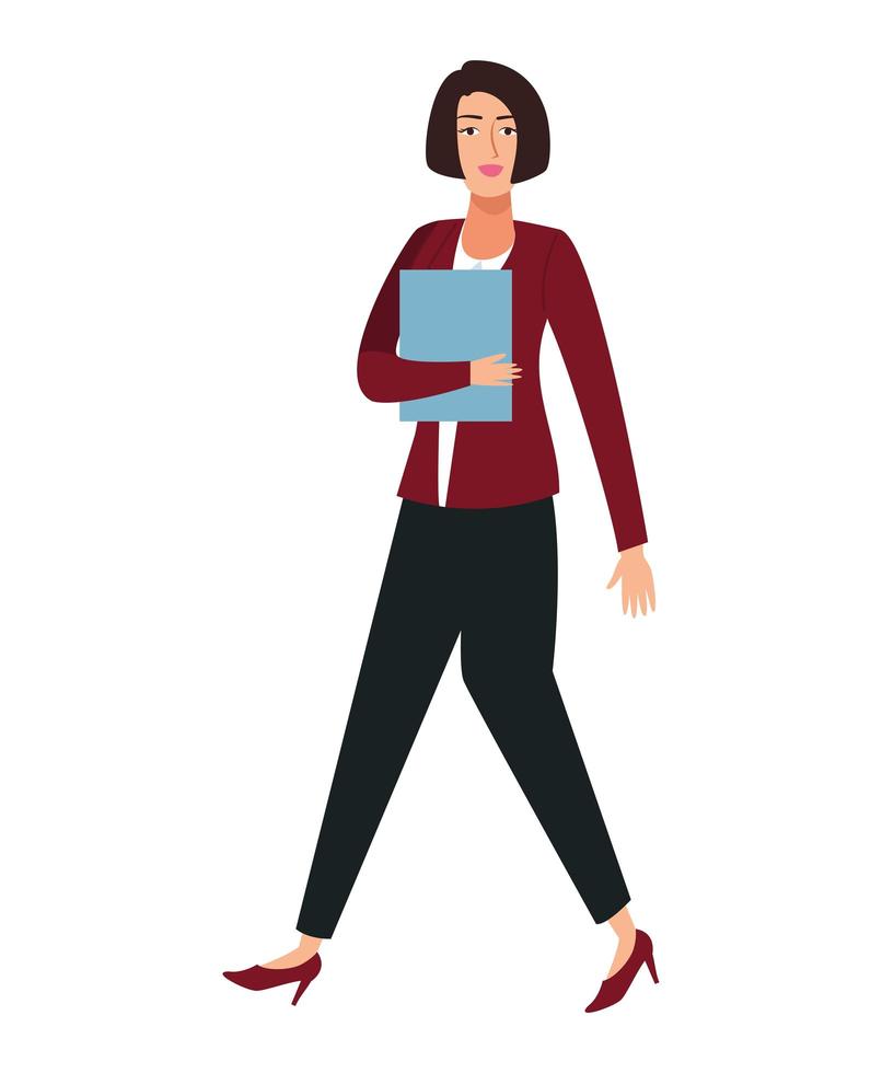 young businesswoman walking with folder back to office vector