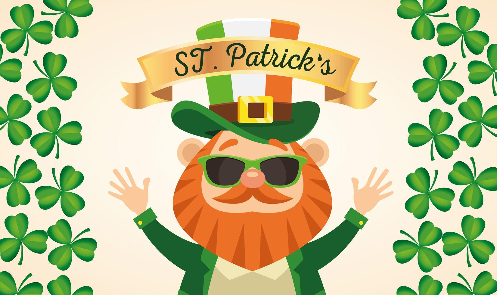 happy saint patricks day lettering poster with leprechaun and clovers vector