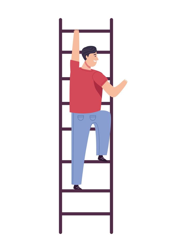 young man climbing stairs up character vector