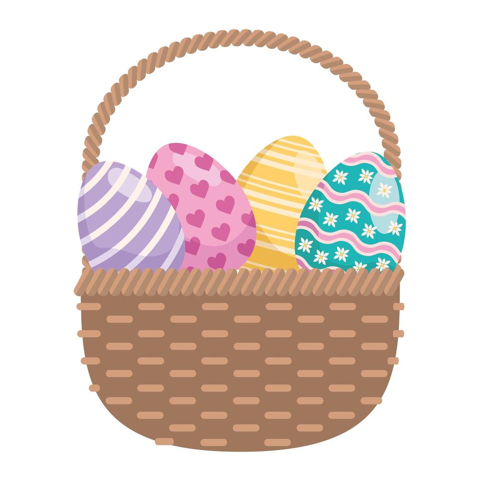 easter eggs painted in basket straw vector