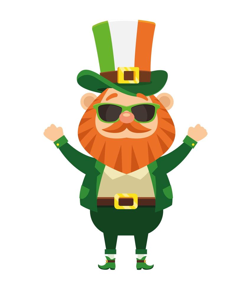saint patrick leprechaun character with sunglasses vector