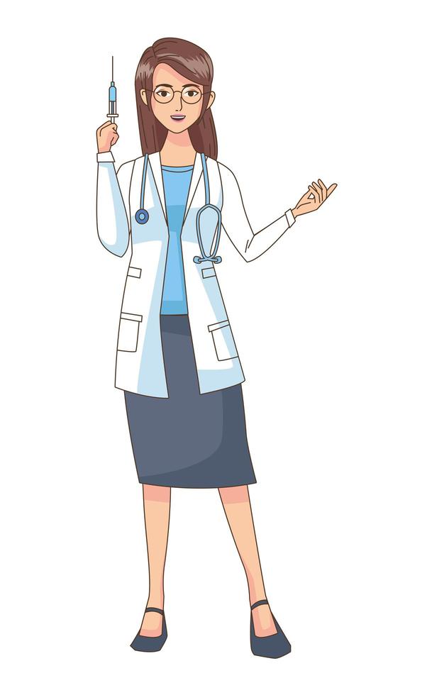 doctora con carácter de vacuna covid19 vector