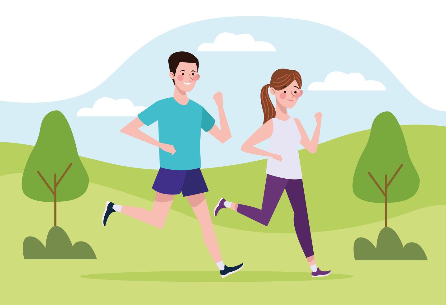 couple running in the camp characters healthy lifestyle vector