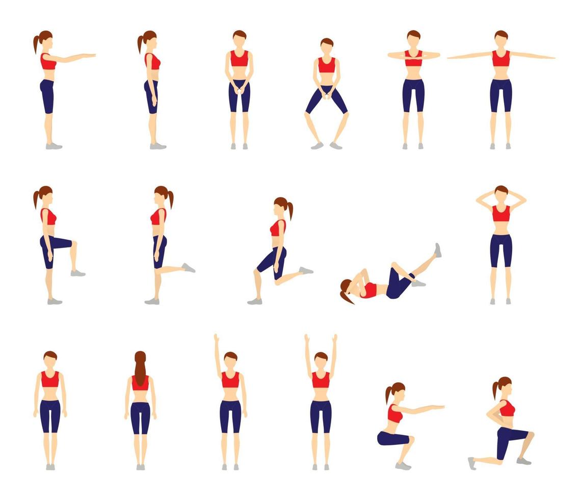 Girl Doing Exercise on White Background Vector Illustration