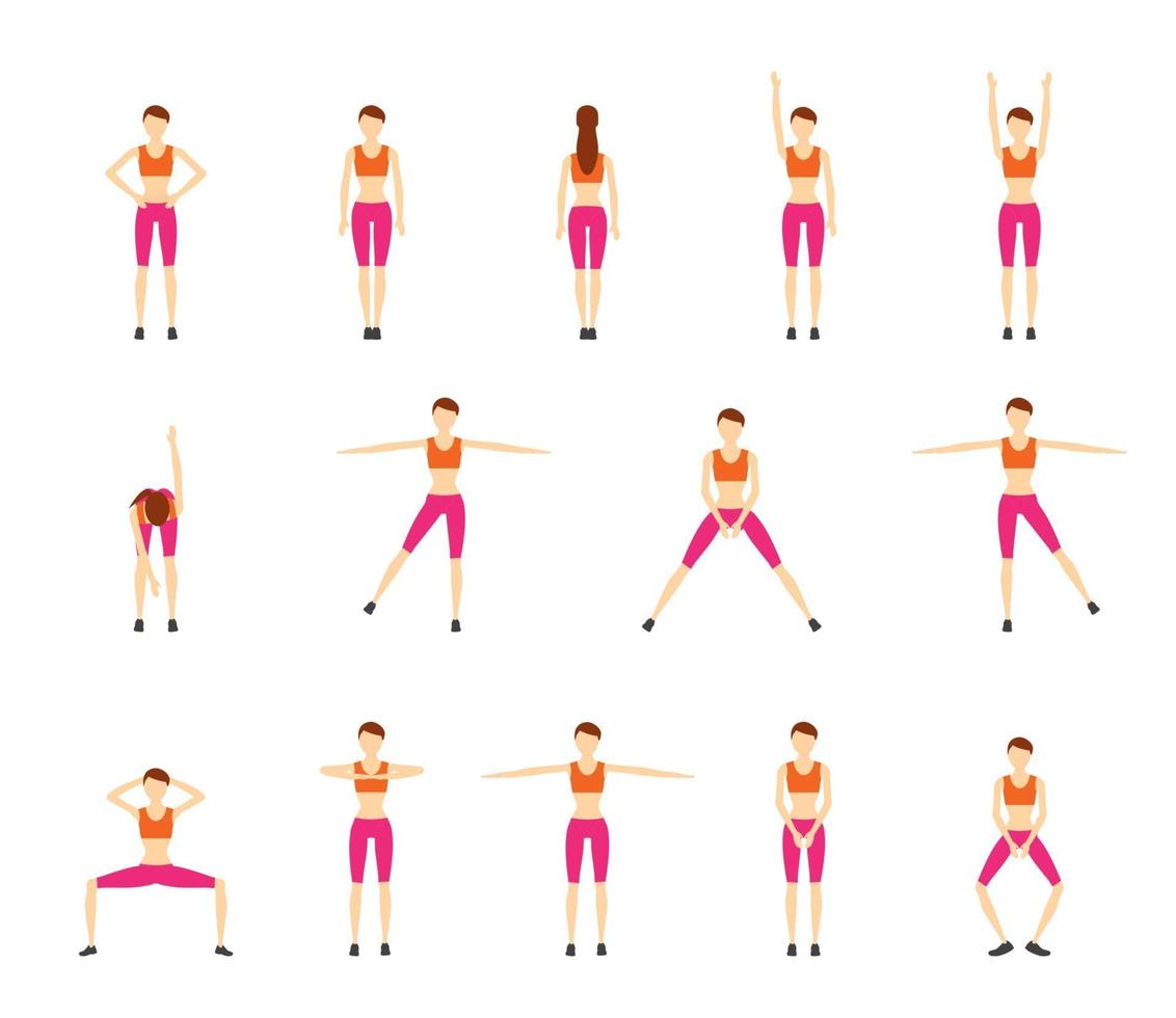 Girl Doing Exercise on White Background Vector Illustration