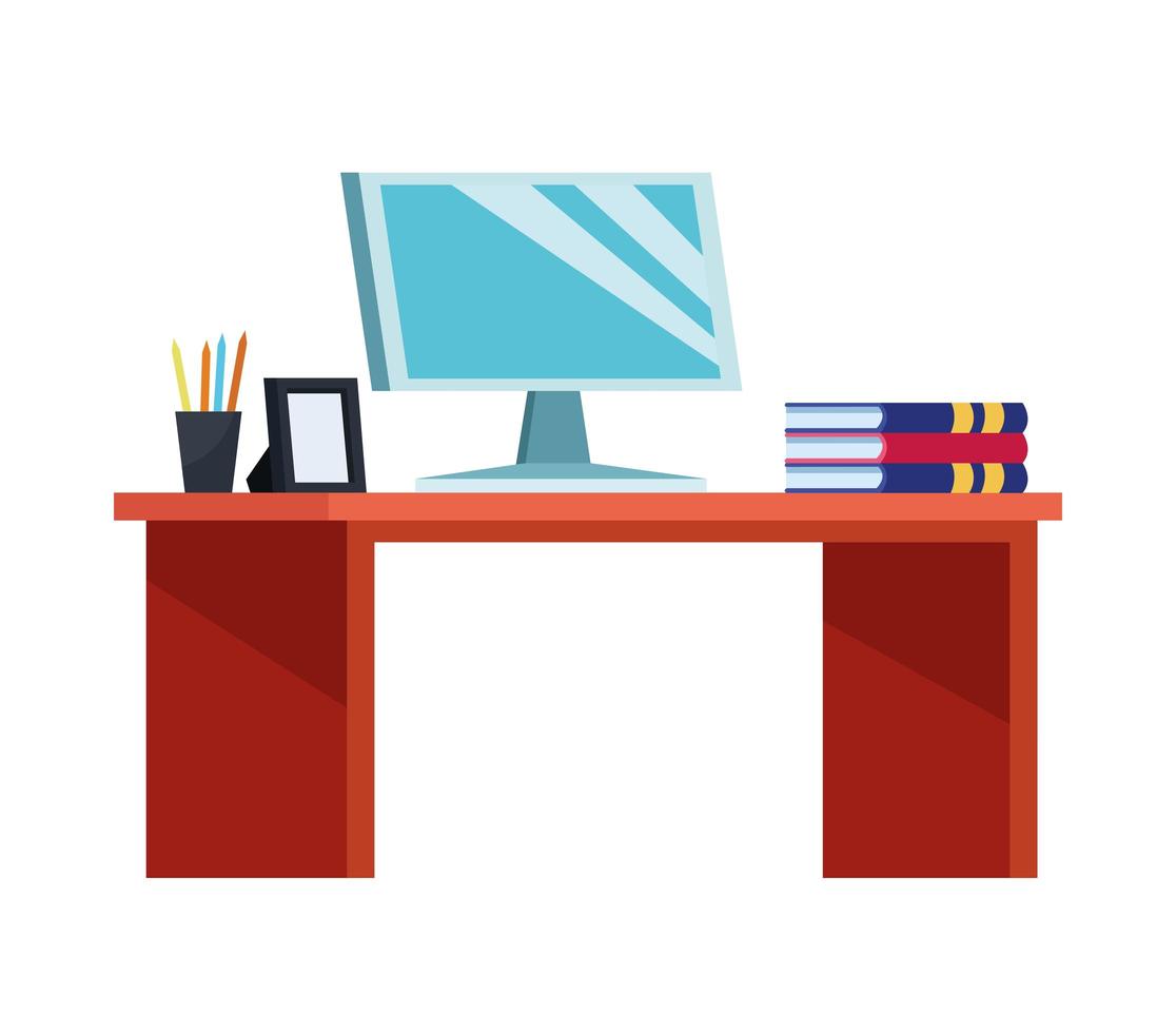 desk with desktop office forniture vector