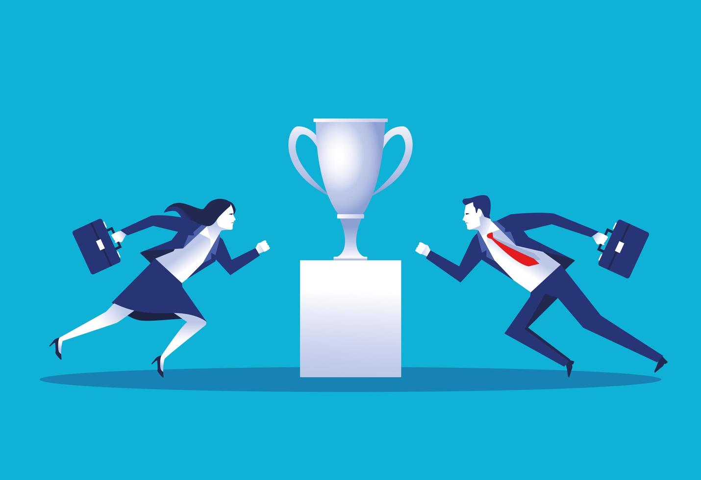 elegant business couple workers with trophy cup characters vector