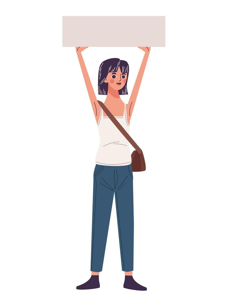 beautiful young woman happy lifting protest banner character vector