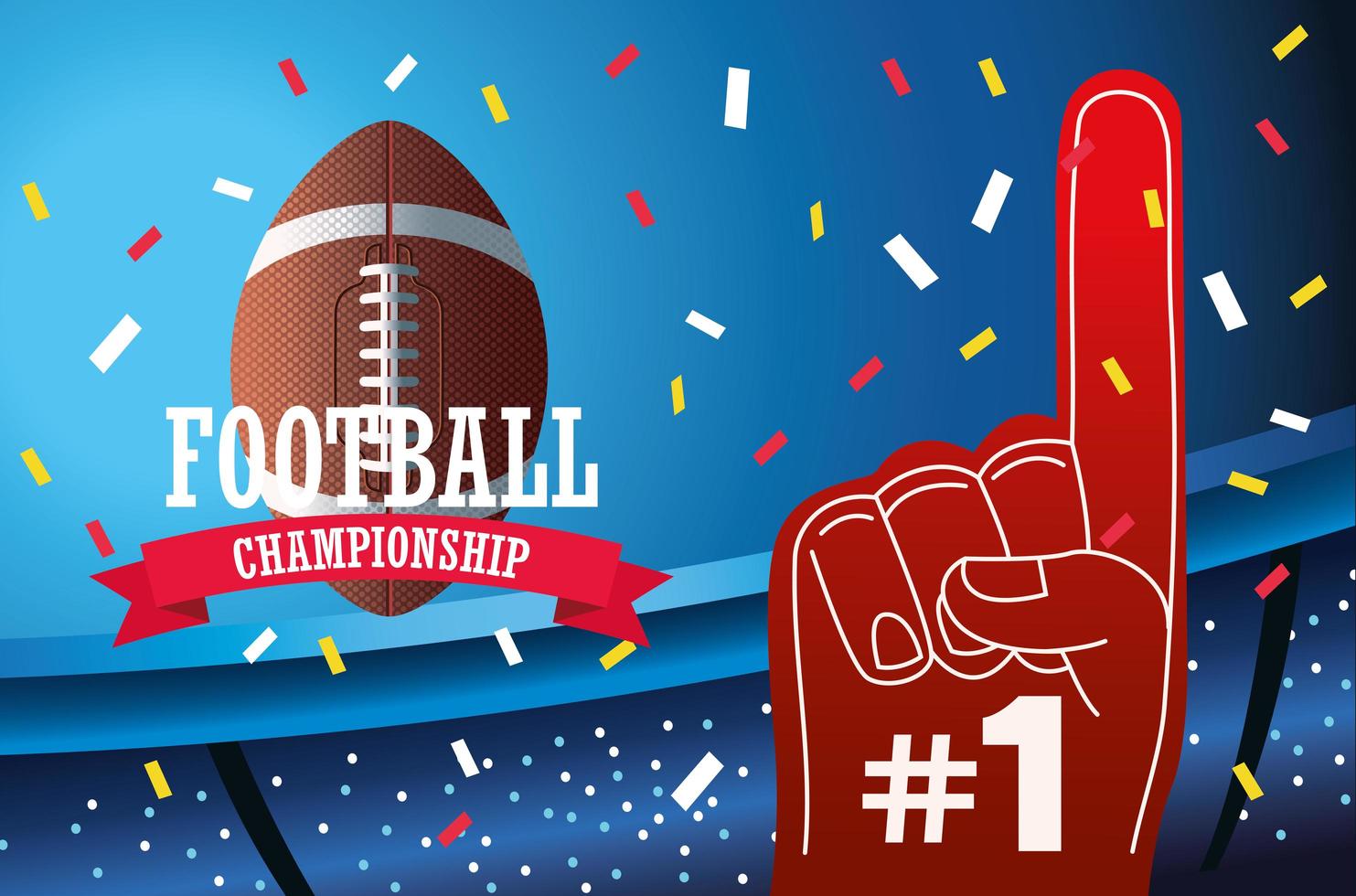 super bowl american football sport lettering with balloon and glove in stadium vector