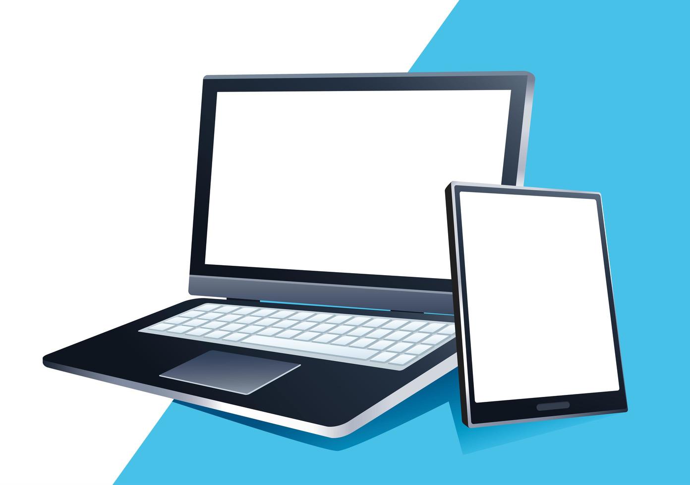 laptop and tablet devices mockup branding icons vector