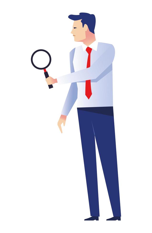 elegant businessman worker with magnifying glass character vector