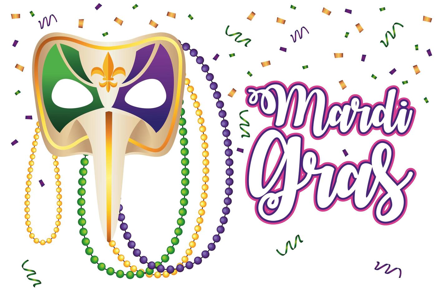 Letras de carnaval de Mardi Gras con máscara de arlequín vector