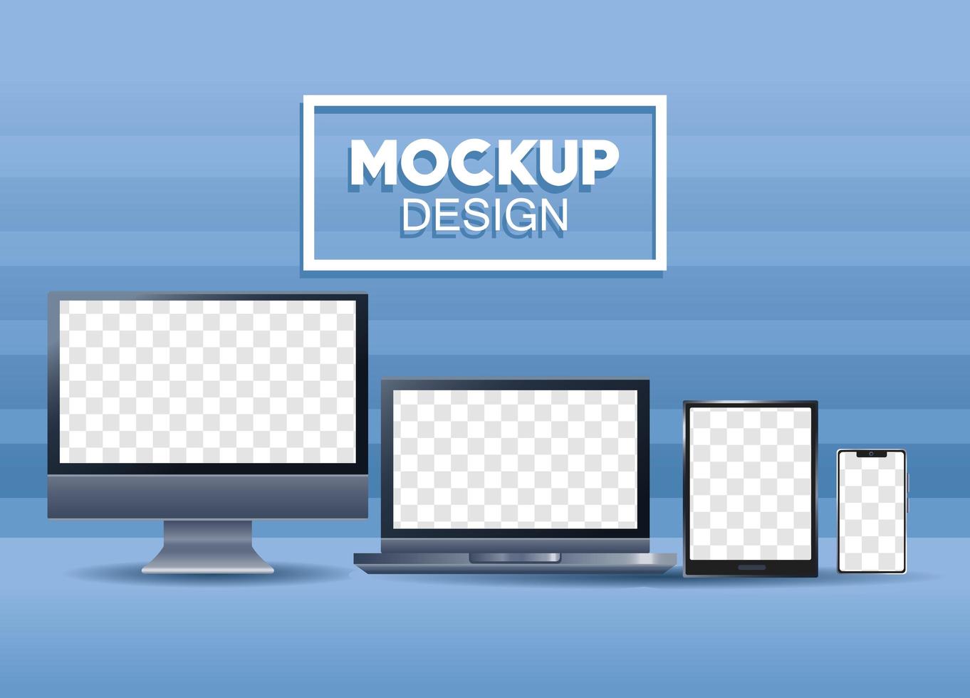bundle of four devices mockup branding icons vector