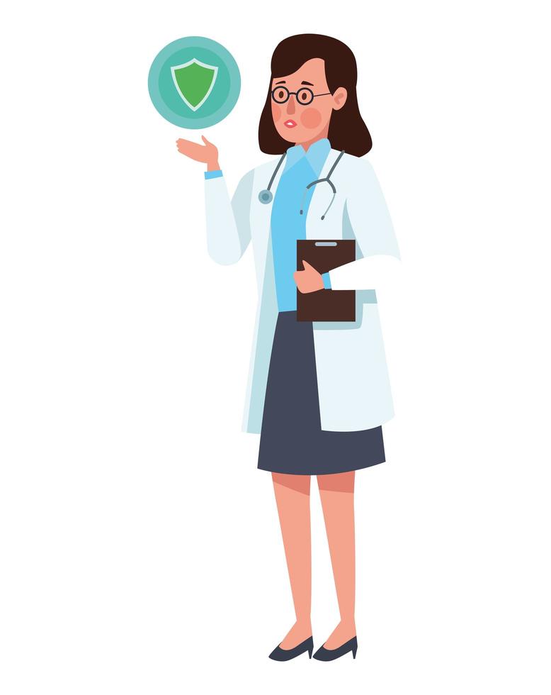 female doctor with shield character vector