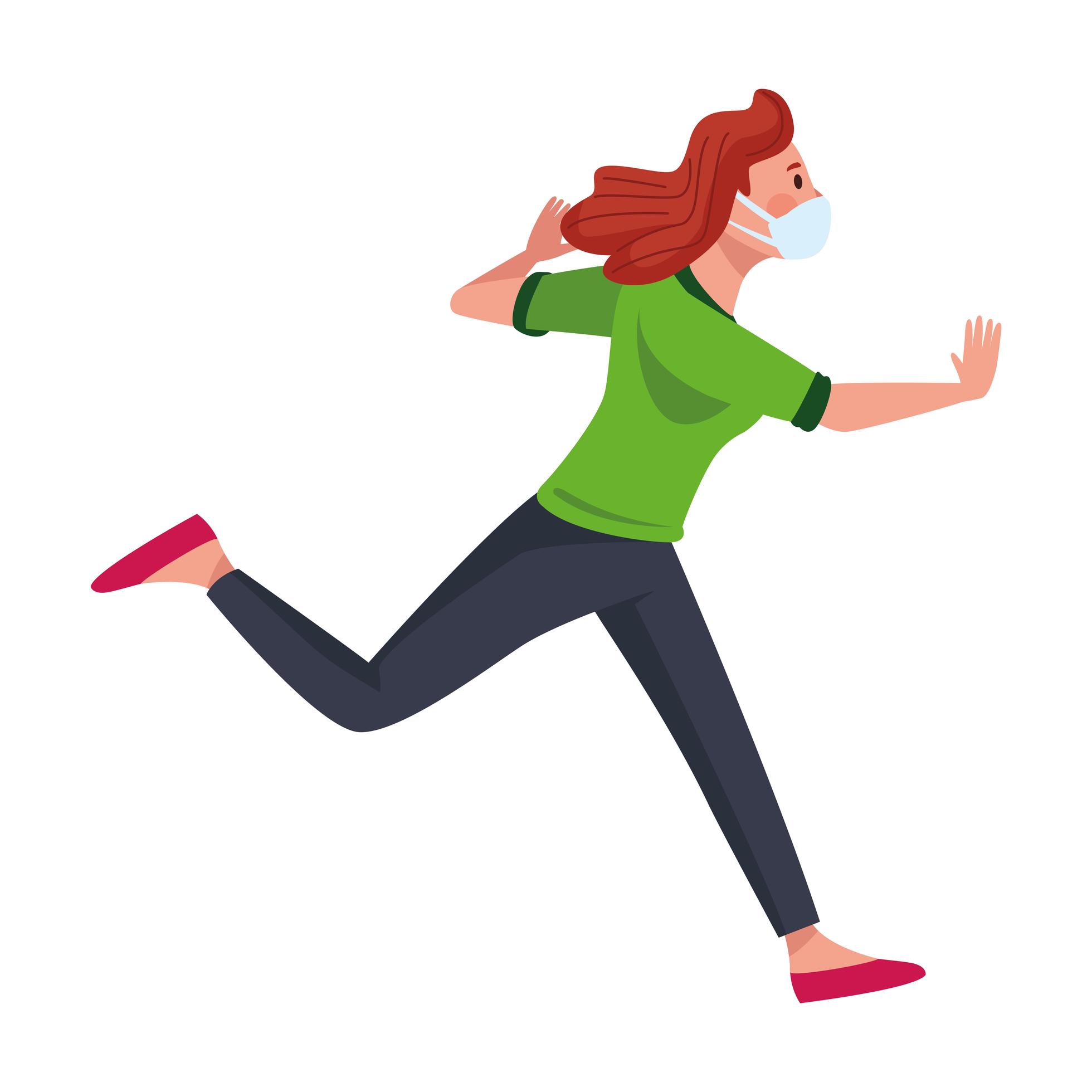 woman wearing medical mask running character 2508149 Vector Art at Vecteezy