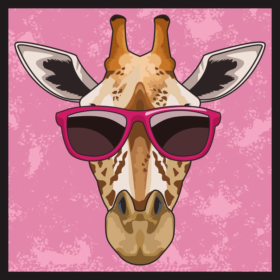 giraffe animal wild head character with sunglasses vector