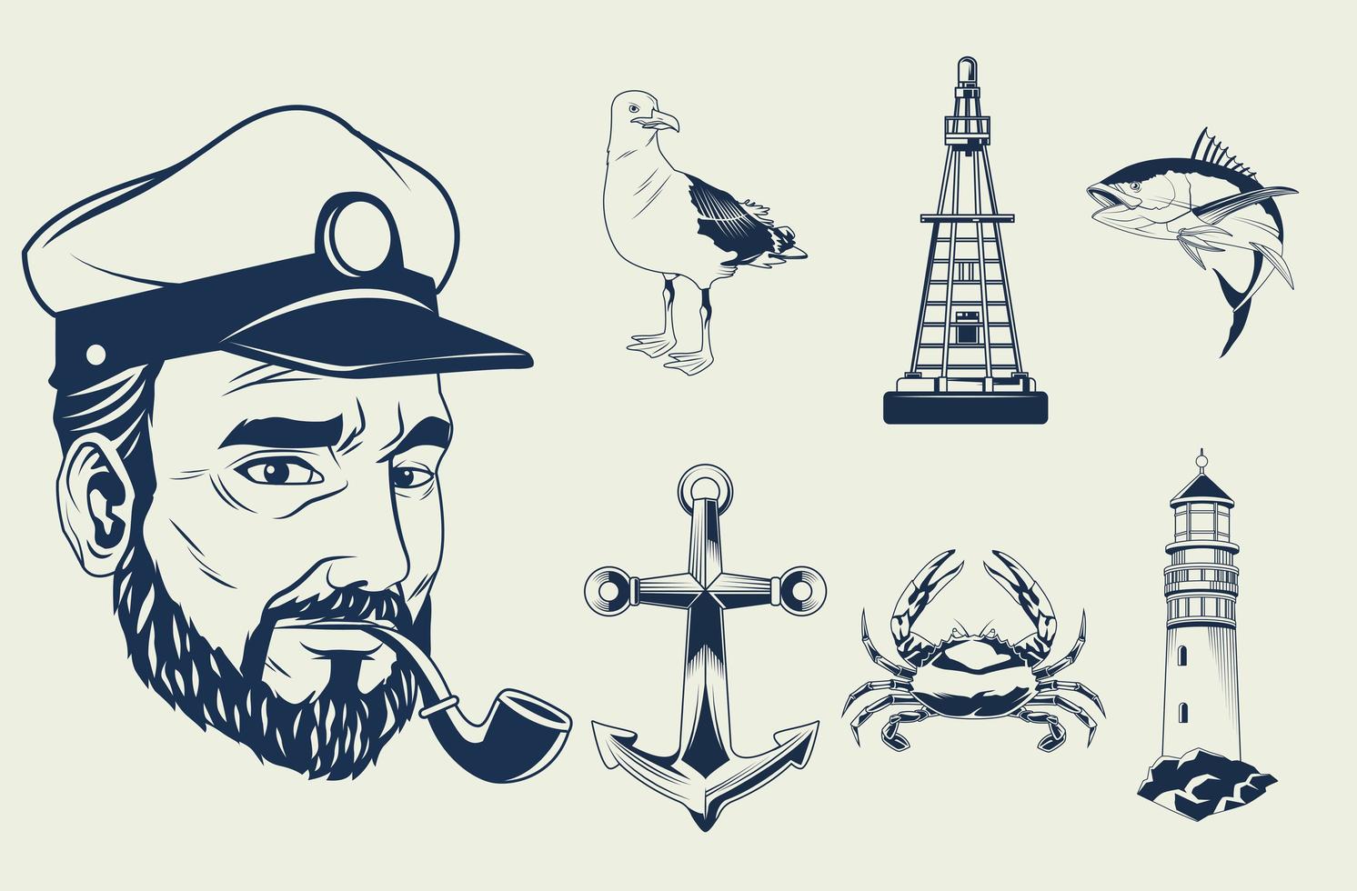 bundle of seven nautical gray elements set icons vector