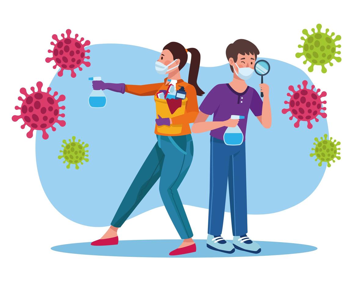 couple wearing medical masks characters vector