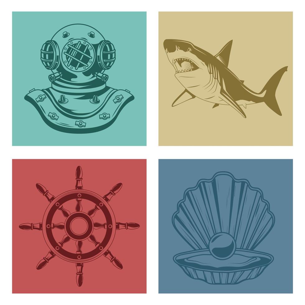 bundle of four nautical elements set icons vector