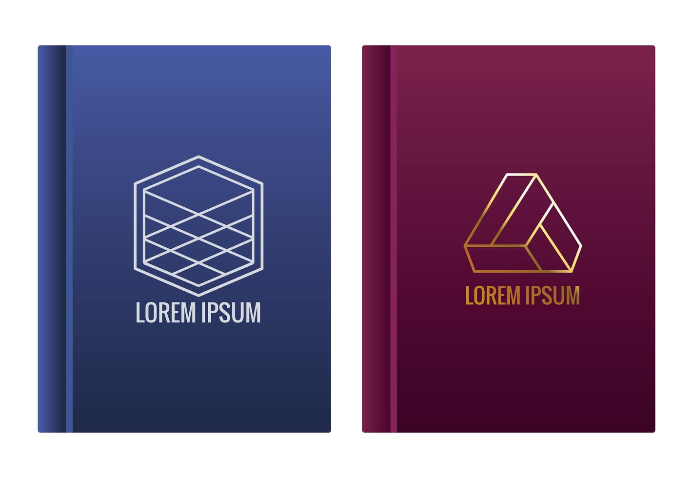 books with geometrics emblems mockup branding vector
