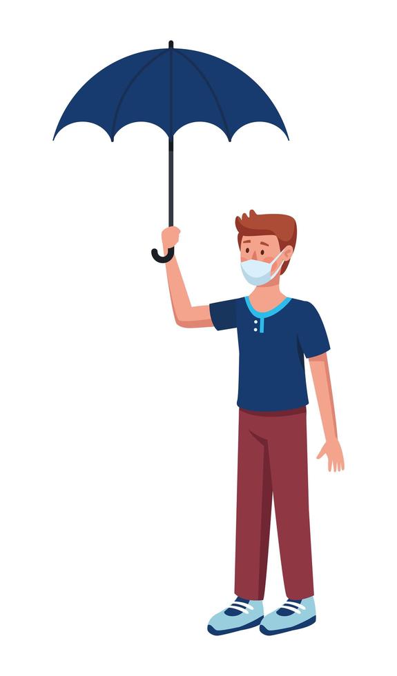man wearing medical mask with umbrella character vector
