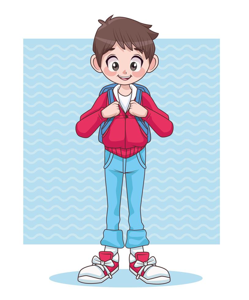 young teenager boy kid with school bag character vector