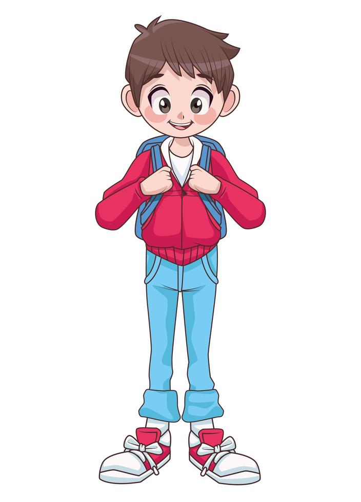 young teenager boy kid with schoolbag character vector