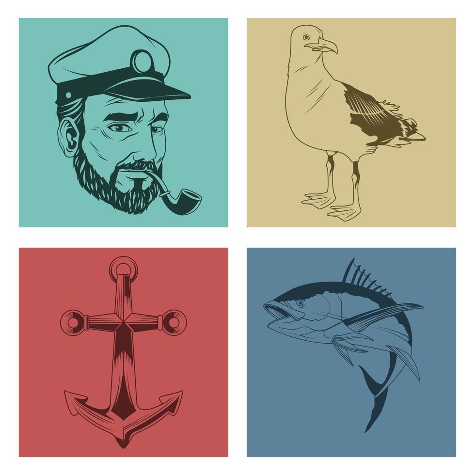 bundle of four nautical gray elements set icons vector