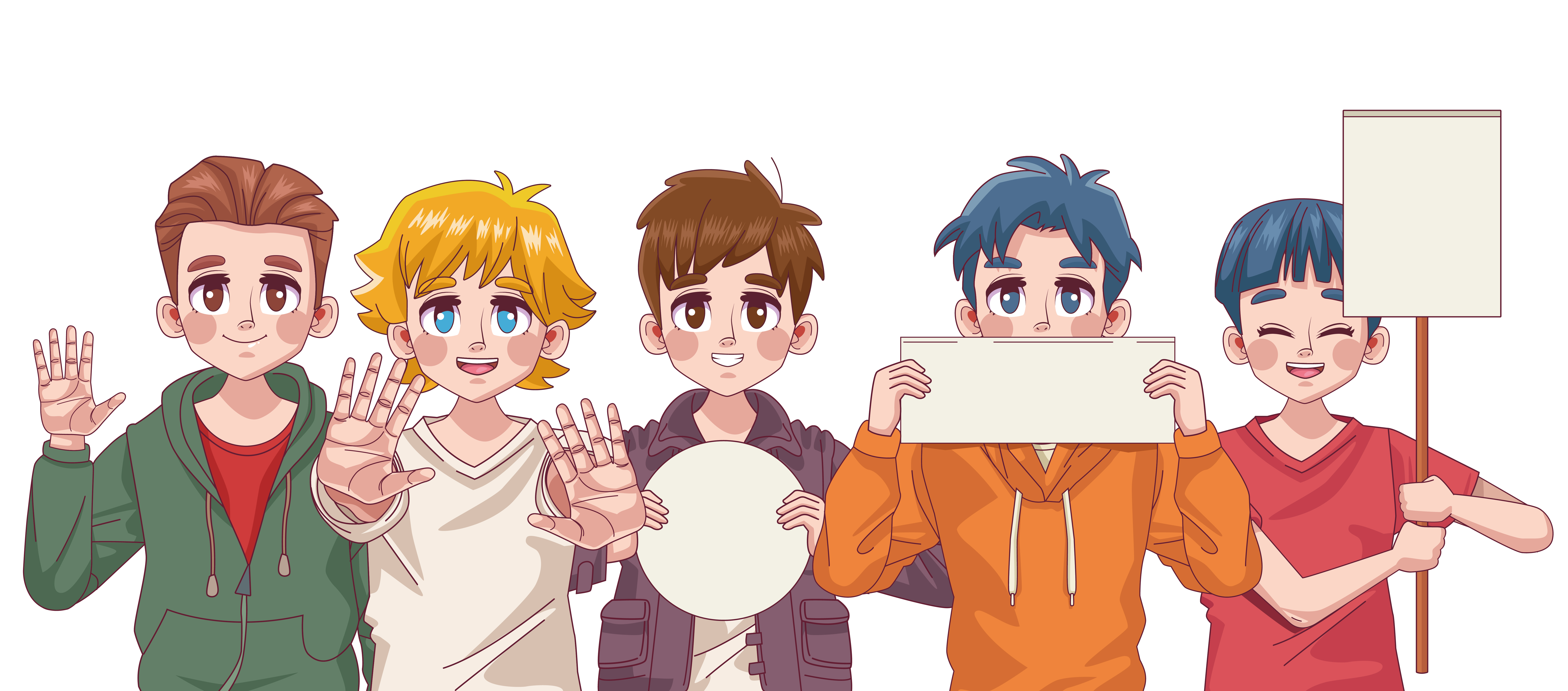 group of friends anime drawing
