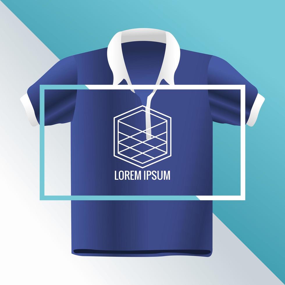 blue shirt with cube figure emblem mockup branding vector