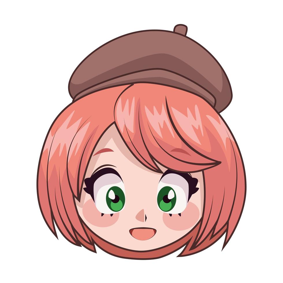 beautiful teenager girl wearing beret anime head character vector