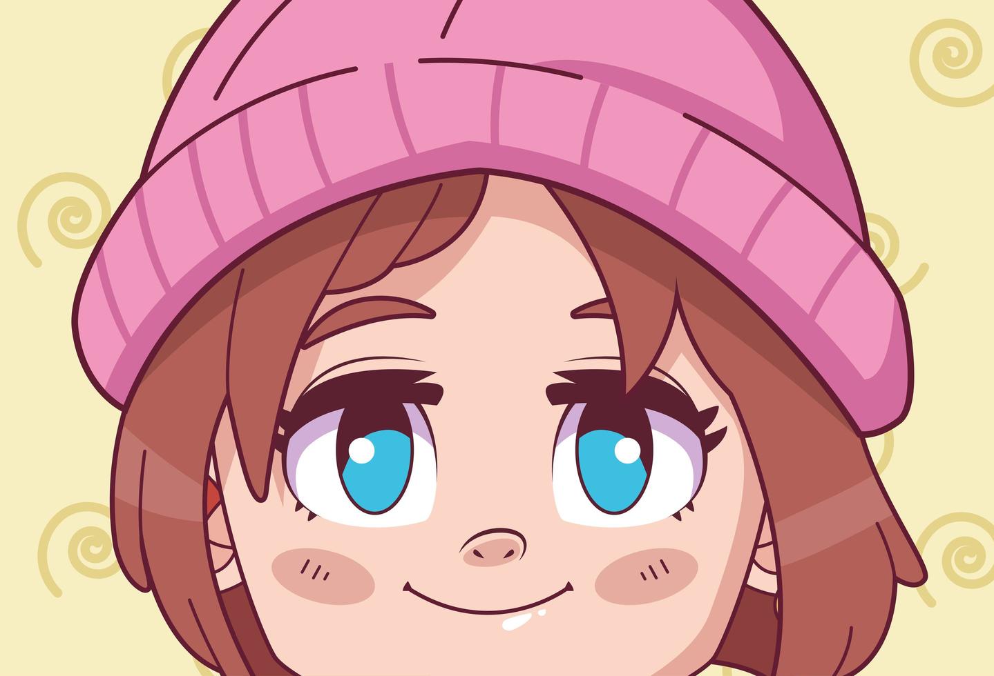 Linda niña con sombrero personaje de manga cómica vector