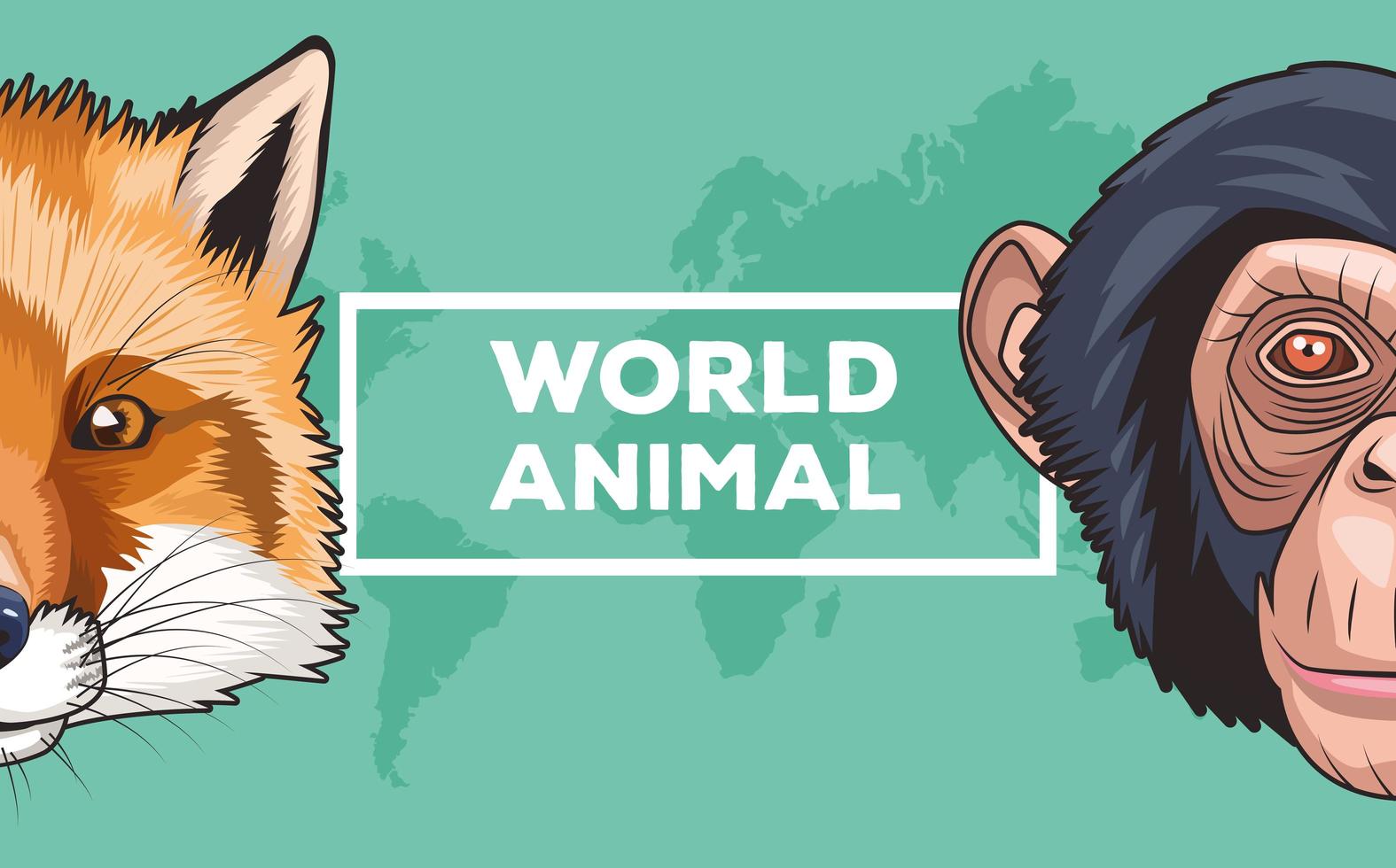 monkey and fox animals wild heads characters and earth maps vector