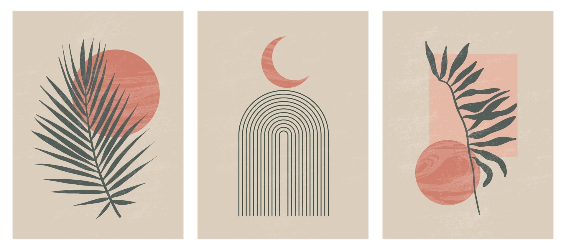 Set of Mid century modern minimalist art print with organic natural