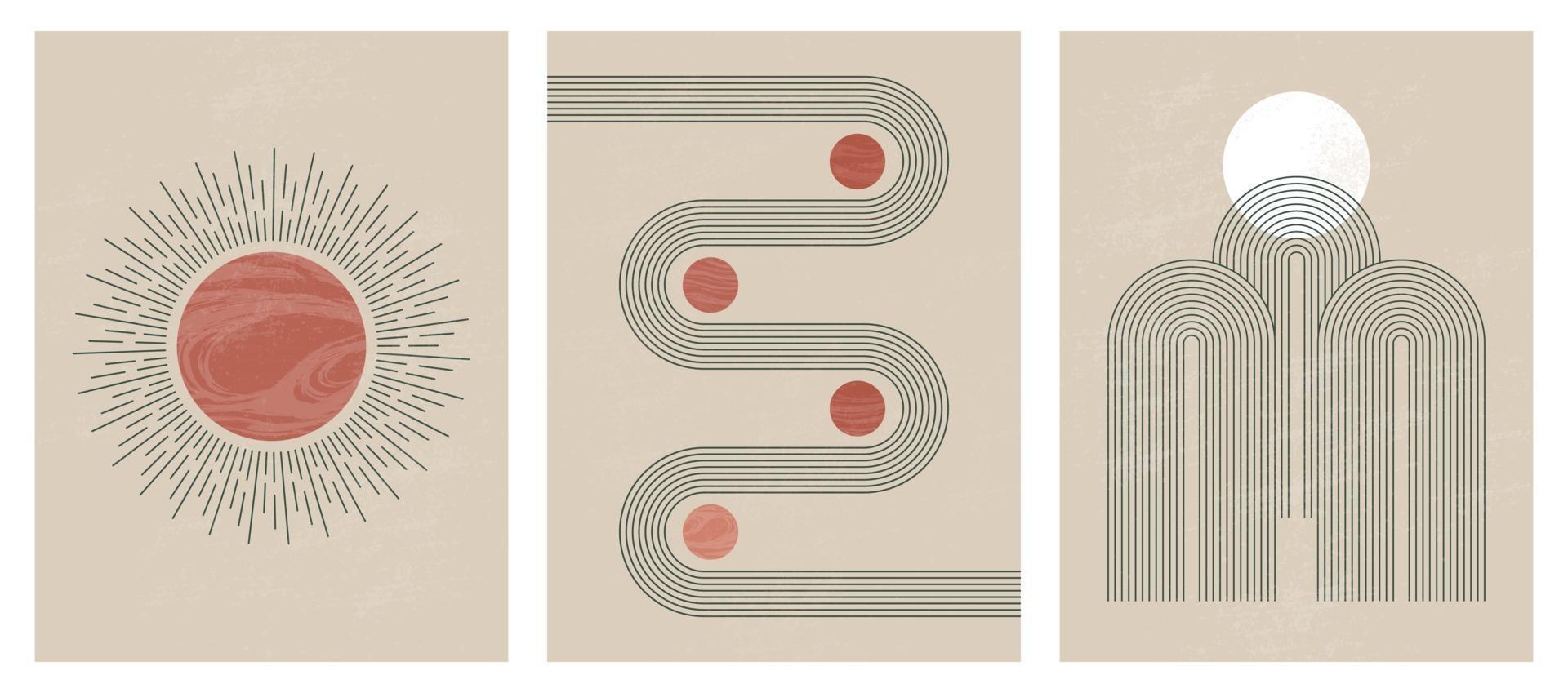 Set of Mid century modern minimalist art prints vector