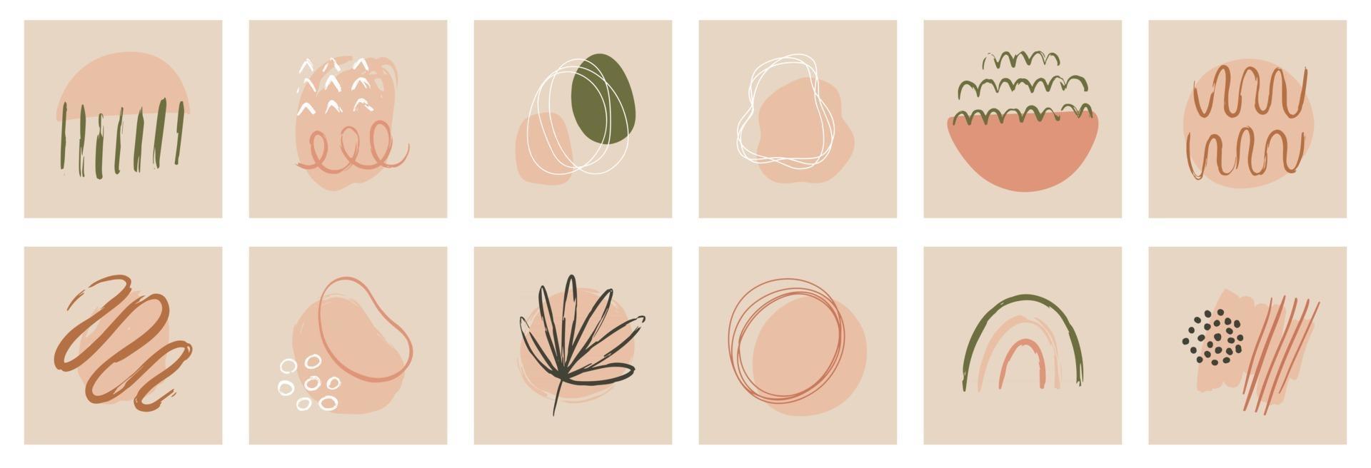 conjunto de estilo de línea de hojas florales minimalistas modernas vector