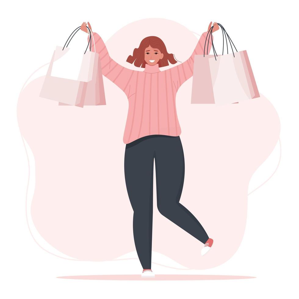 Young woman with shopping bags vector