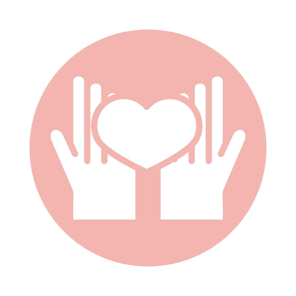 mothers day hands with giving heart love block style icon vector
