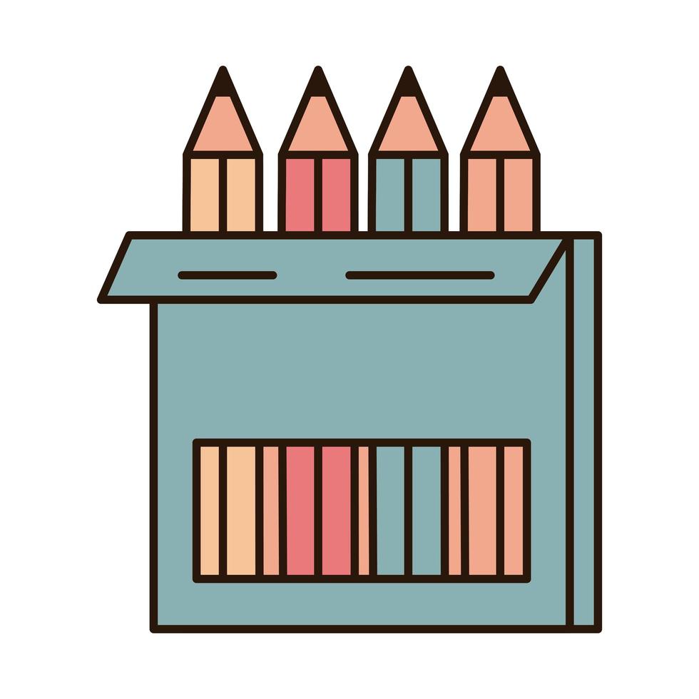 school education pencils color in box supply line and fill style icon vector