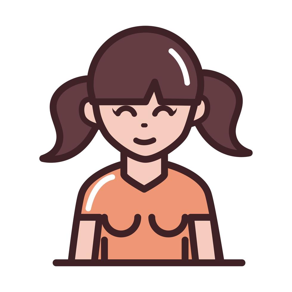 avatar mujer personaje femenino retrato línea de dibujos animados e icono de estilo de relleno vector