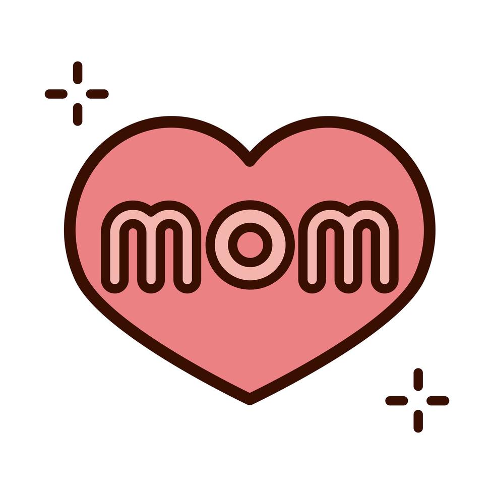 mothers day lettering mom in heart love line and fill style icon vector
