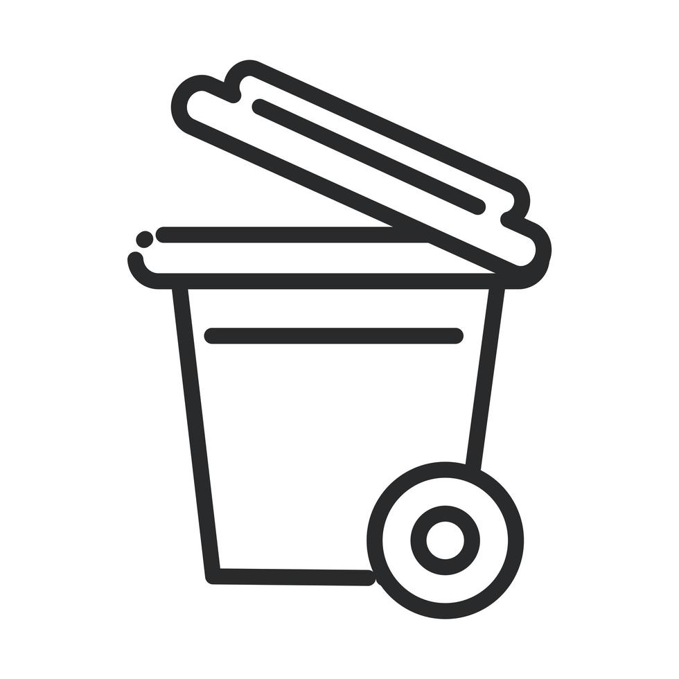 cleaning plastic trash can with and wheels hygiene line style icon vector