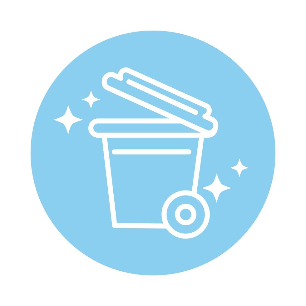 cleaning plastic trash can with and wheels hygiene block color style icon vector