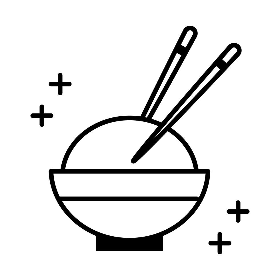 sushi menú oriental tazón de arroz con icono de estilo de línea de palillos vector