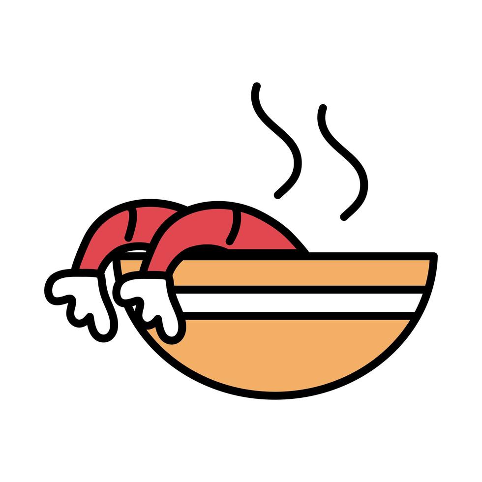 sushi oriental menu hot shrimps in bowl food line and fill style icon vector