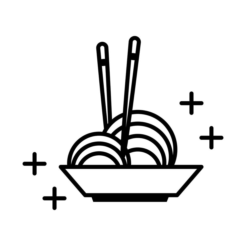 sushi oriental menu noodles in bowl with sticks line style icon vector