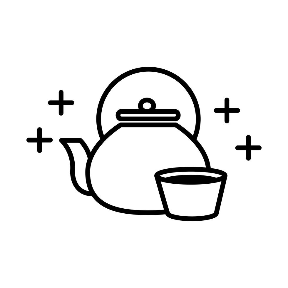 sushi oriental menu teapot and cup traditional line style icon vector