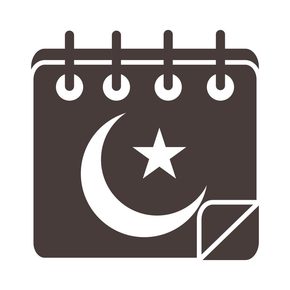 calendario musulmán ramadán árabe celebración islámica silueta estilo icono vector