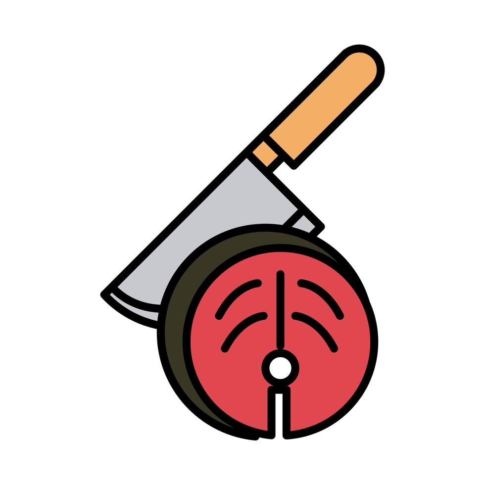 sushi oriental menu cutting knife fish line and fill style icon vector